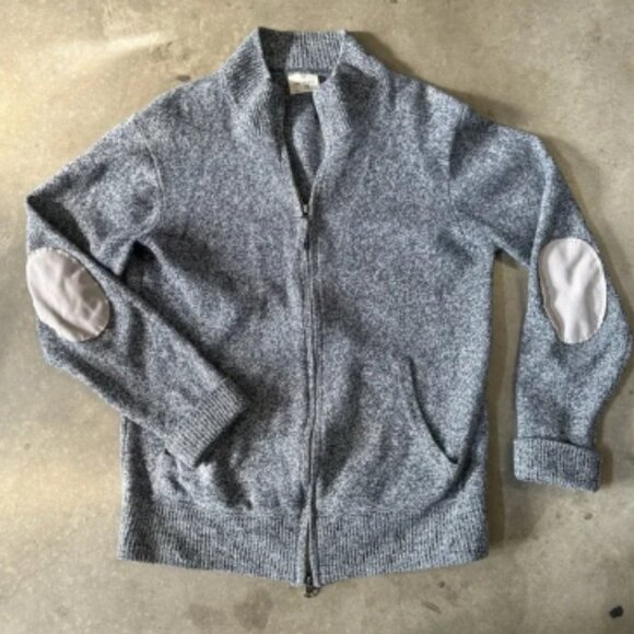 Hartford Sweater Mens M Elbow Patch Knit Full Zip Preppy 100% Wool Zip Cardigan - Picture 1 of 8